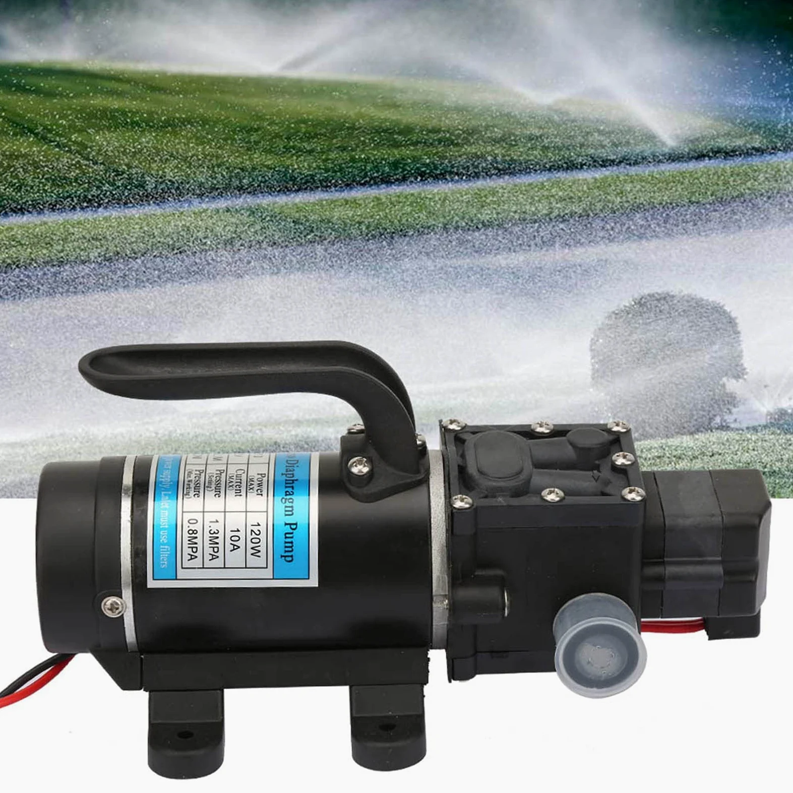 Hochdruck Wasserpumpe Druckwasserpumpe 120W 10L/m 12V/24V Elektrische Selbstansaugende Membranpumpe für Hochdruckreiniger Bewässerungssysteme (12V 3210YD-12-120FS)