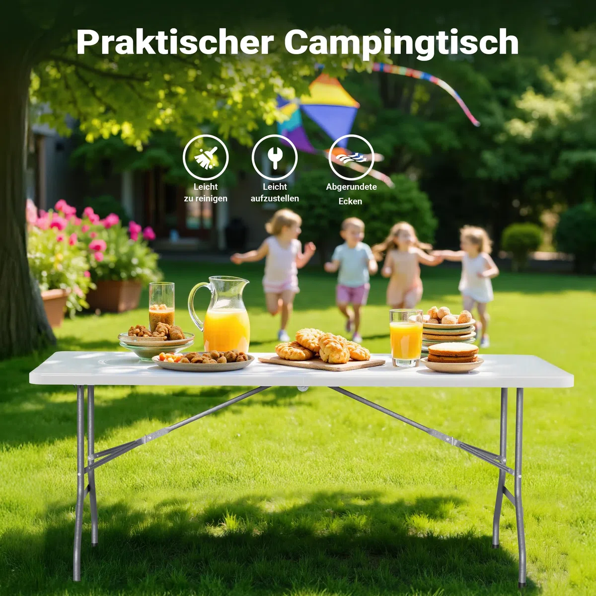 Wiltec Campingtisch klappbar 180x75x74 cm Klapptisch mit Tragegriff Partytisch Biertisch Gartentisch Buffettisch Bierzeltgarnitur Camping Tisch faltbar