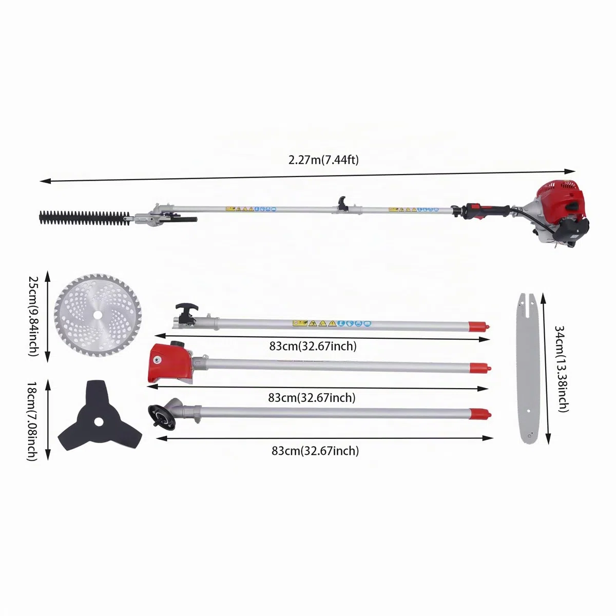 52cc Benzin-Heckenschere und Gartensäge mit Langer Reichweite, 4IN1 Motorsense Hochentaster Heckenschere Kettensäge zum Schneiden und Sägen von Rasenkanten, Rasen