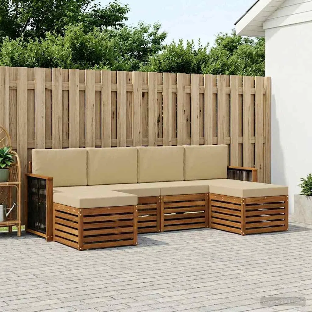 Sofagarnitur aus massivem Akazienholz wetterresistent, modernes Outdoor-Möbelset mit Sitzgruppe, Tisch, Bank und Stuhl für Garten Terrasse