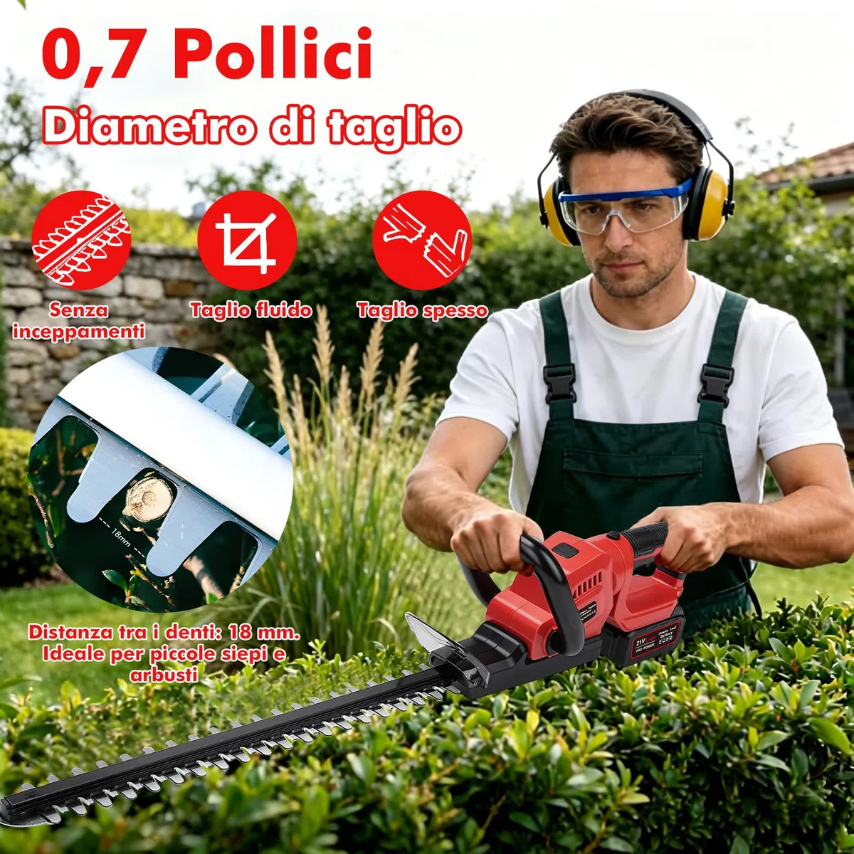 Heckenschere Akku 21V mit Akku & Ladegerät, 20-Zoll Leicht AkkuHeckenschere Elektrisch, Heckenschneider 56 cm Dual-Action Klinge, Hecken- und Strauchschere mit 18mm Zahnabstand für Hecken Strauch