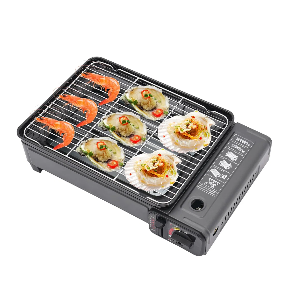 BBQ Barbecue Grill, Tragbarer Camping Gas Grillplatte mit Grillnetz, Tischgrill Campinggrill Picknickgrill, für Picknick, Garten, Terrasse, Camping, Reisen