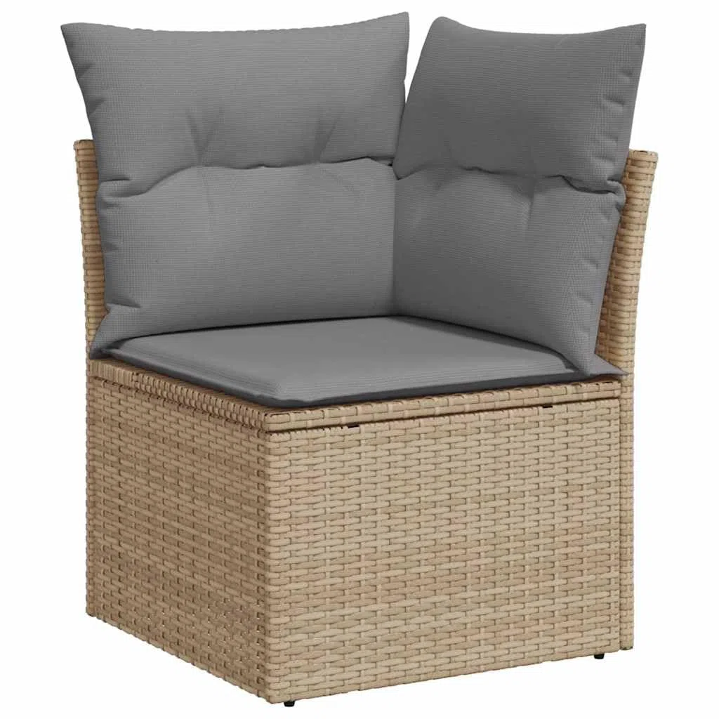 11-TLG Garten-Sofagarnitur mit Kissen Beige Poly Rattan wetterfestes Polyrattan Geflecht Sitzgruppe für Terrasse Balkon Veranda mit Tisch, Fußhocker, Regal