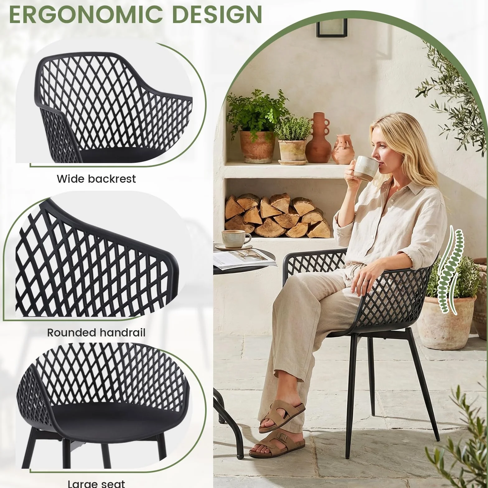 buybyroom Gartenstühle 6er Set, Gartenstuhl Kunststoff mit Armlehne, Loungesessel Outdoor Gartensessel Wetterfest für Garten Balkonstühle Terrassenstühle Bistrostuhl Balkonmöbel Kleiner Balkon,Schwarz
