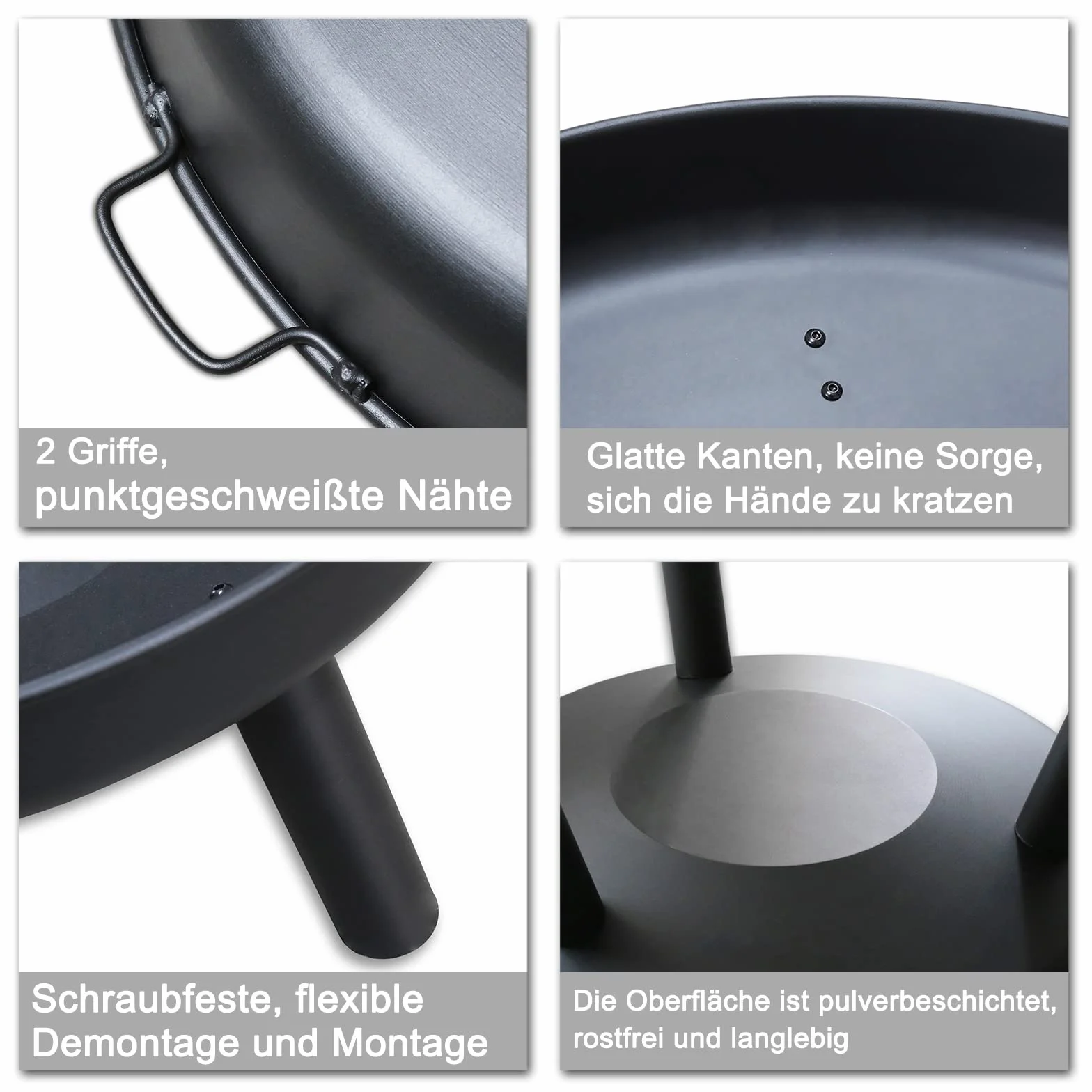 Herrselsam Feuerschale Ø 80 cm Feuerstelle für den Garten, mit 3 abnehmbaren Füßen und Griffen, Outdoor-Feuerstelle für Garten und Balkon, Stahl-Feuerstelle für Sommerpartys, Lagerfeuerheizung