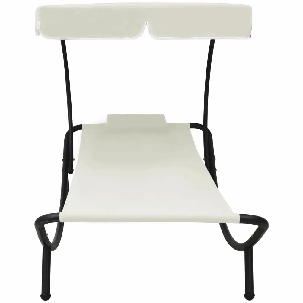 Garten-Sonnenliege Cremeweiß mit Kissen verstellbar klappbar faltbar wetterfest Dach Sonnenschutz für Terrasse Balkon Pool Outdoor Lounge Relaxliege mit Armlehne und Polster