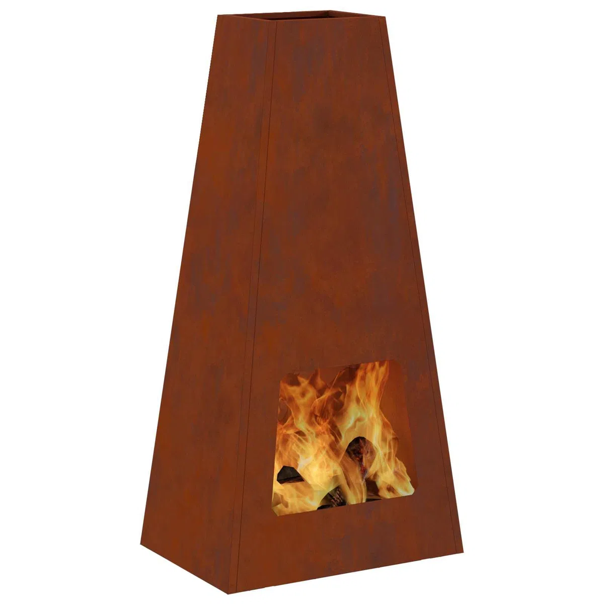 Feuerstelle Braun aus Wetterfeststahl 50 x 35 x 100 cm, kamin ofen feuerstelle schornstein optik für terrasse garten haus, outdoor wärme und deko