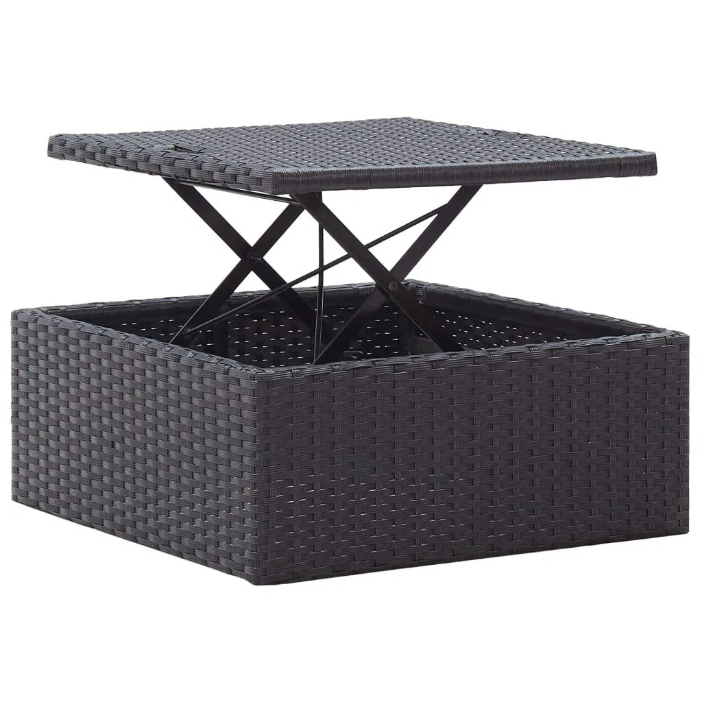 vidaXL Gartenbett mit Dach Sonnenliege Gartenliege mit Sonnenschutz Chaiselongue Sonnenbett mit Klapptisch Outdoor Lounge Schwarz Poly Rattan