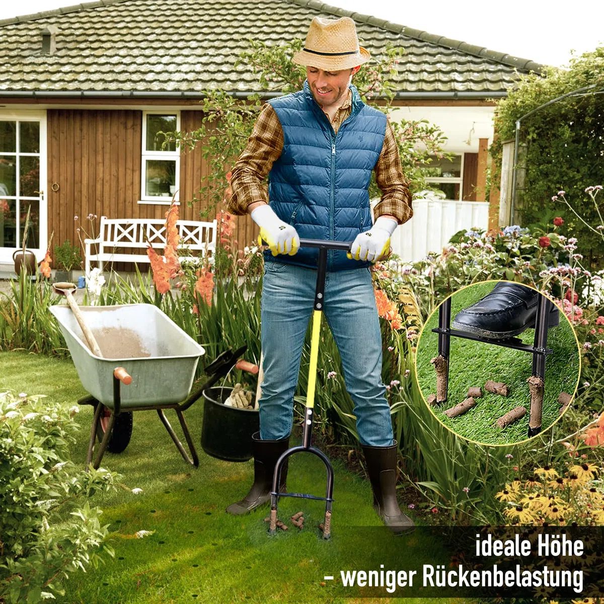 Jardineer Rasenlüfter Rasen-Kernbelüfter, Hand Aerifizierer für Rasen, Manueller Rasenvertikutierer, Kernbelüftungsgerät Gartengerät, Rasenspecht Aerifizierer und Aerifiziergabel für Verdichtete Böden