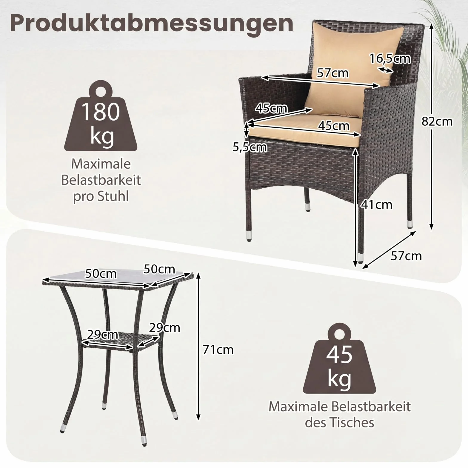COSTWAY Rattan Gartenmöbel Set, Balkonmöbel Kleiner Balkon, Balkon Möbel mit 2 Sessel, Glastisch und Kissen, Gartenlounge 2 Personen, Sitzgruppe für Garten, Veranda, Poolbereich (Mix Braun+Beige)