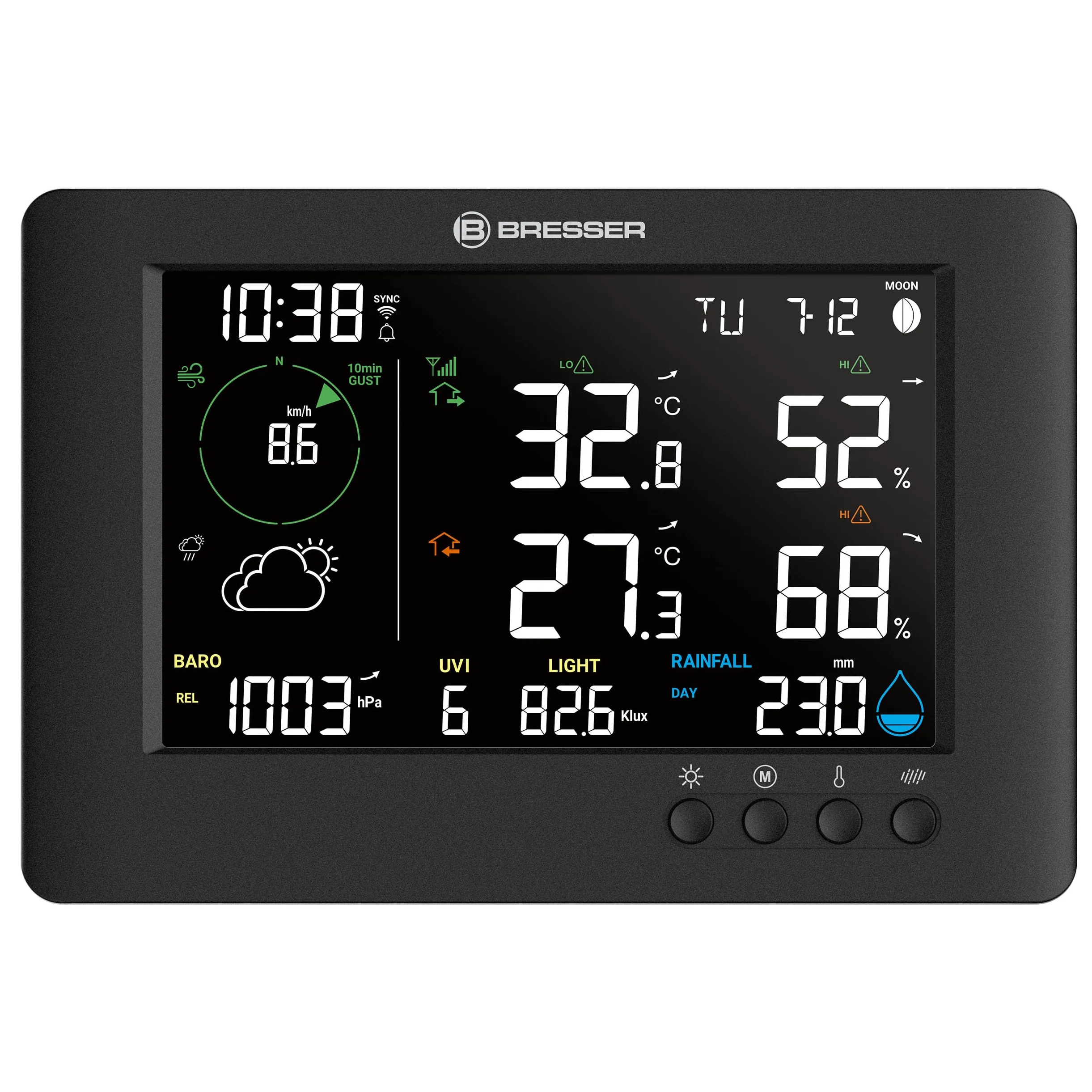 Bresser WLAN 7-in-1 Wetterstation TB: Umfangreiche Daten, Grafik-Prognose, Multi-Sensor, Innenklima-Überwachung, Alarmfunktion | Innentemperatur und Außentemperatur, Luftfeuchtigkeit, Regenmesser, Windmesser, Wettervorhersage, App, UV und Licht