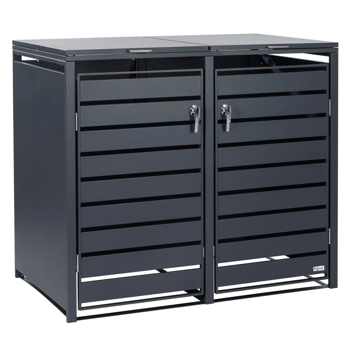 Zelsius Mülltonnenbox 2er Mülltonnen | (B) 132 x (T) 80 x (H) 117 cm | Anthrazit RAL7016 | inkl. Erweiterungsmöglichkeit | Mülltonnenverkleidung, Garten Müllbox, Aufbewahrungsbox für Mülltonnen