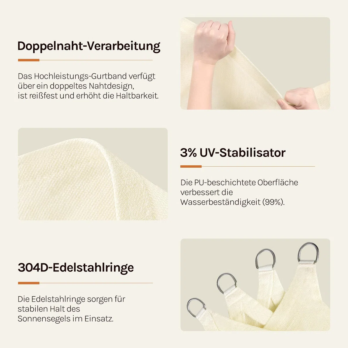 WOLTU Sonnensegel Rechteck 4x6m Creme wasserabweisend Sonnenschutz Polyester Windschutz mit UV Schutz für Garten Terrasse Camping