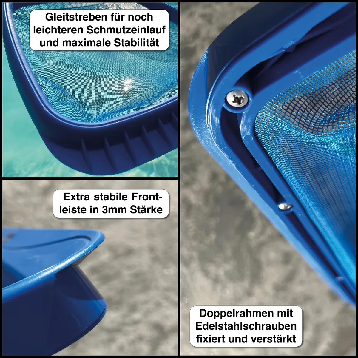 FenWi 6m Komplett Set zur Pool und Teich Reinigung und Pflege / 2X Kescher und 2X Bürste/Teleskopstange mit Oberflächenkescher Tiefenkescher Poolbürste Teichbürste