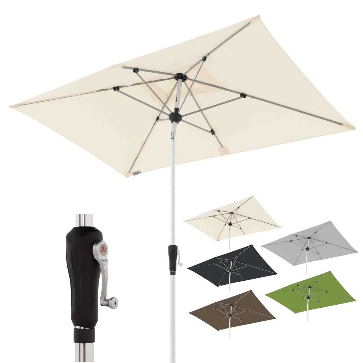 Doppler Sonnenschirm für den Garten SL-AZ Auto Tilt 220x140 cm Natur I Gartenschirm knickbar I Kurbelschirm mit UV-Schutz 80+ I Kurbelschirm aus Aluminium I regenabweisendes Polyester-Schirmdach