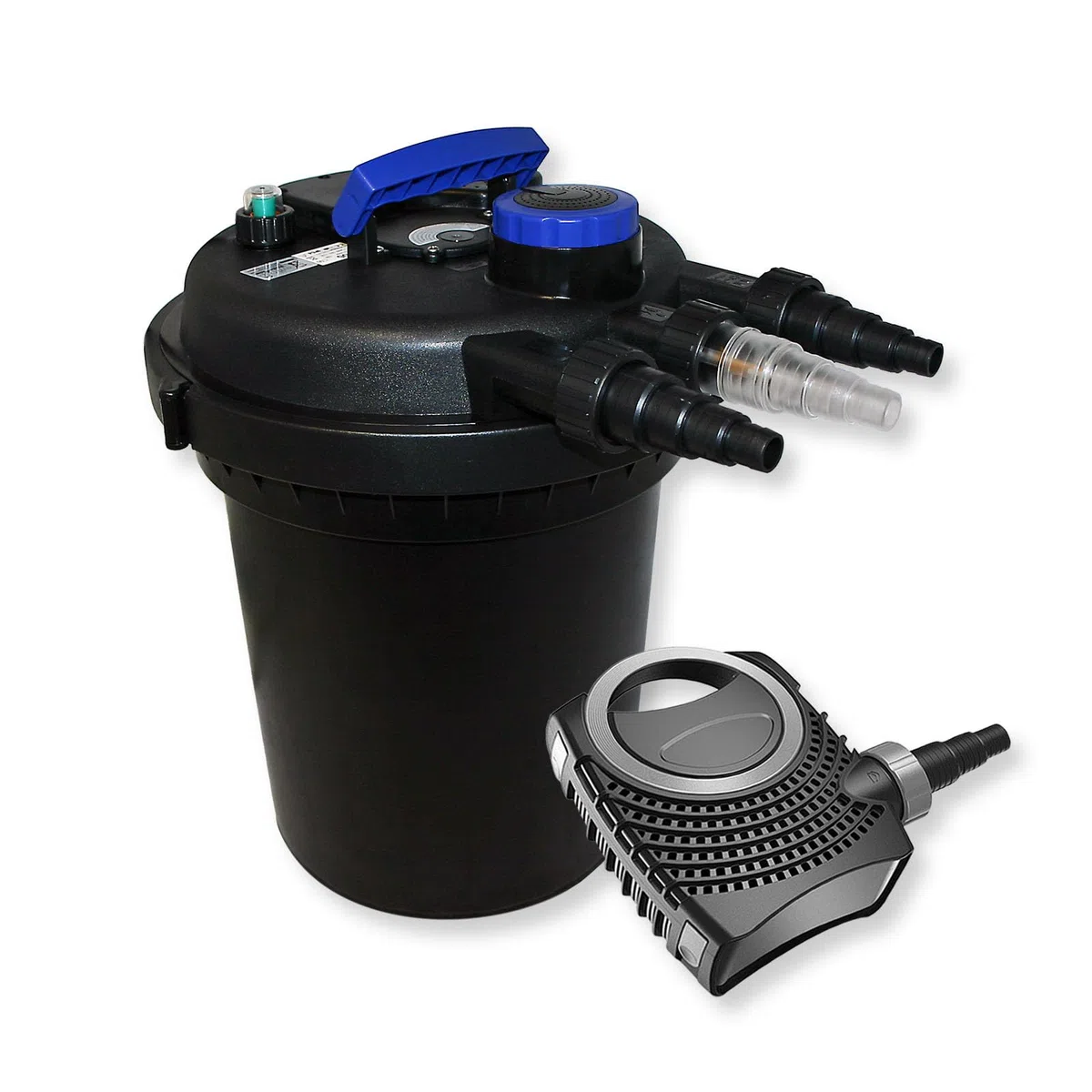 Wiltec Komplettset: CPF-250 Teichdruckfilter bis 10000 L Teichfilteranlage mit 11W Teichklärer, NEO8000 SuperEco Teichpumpe 8000l/h 70W