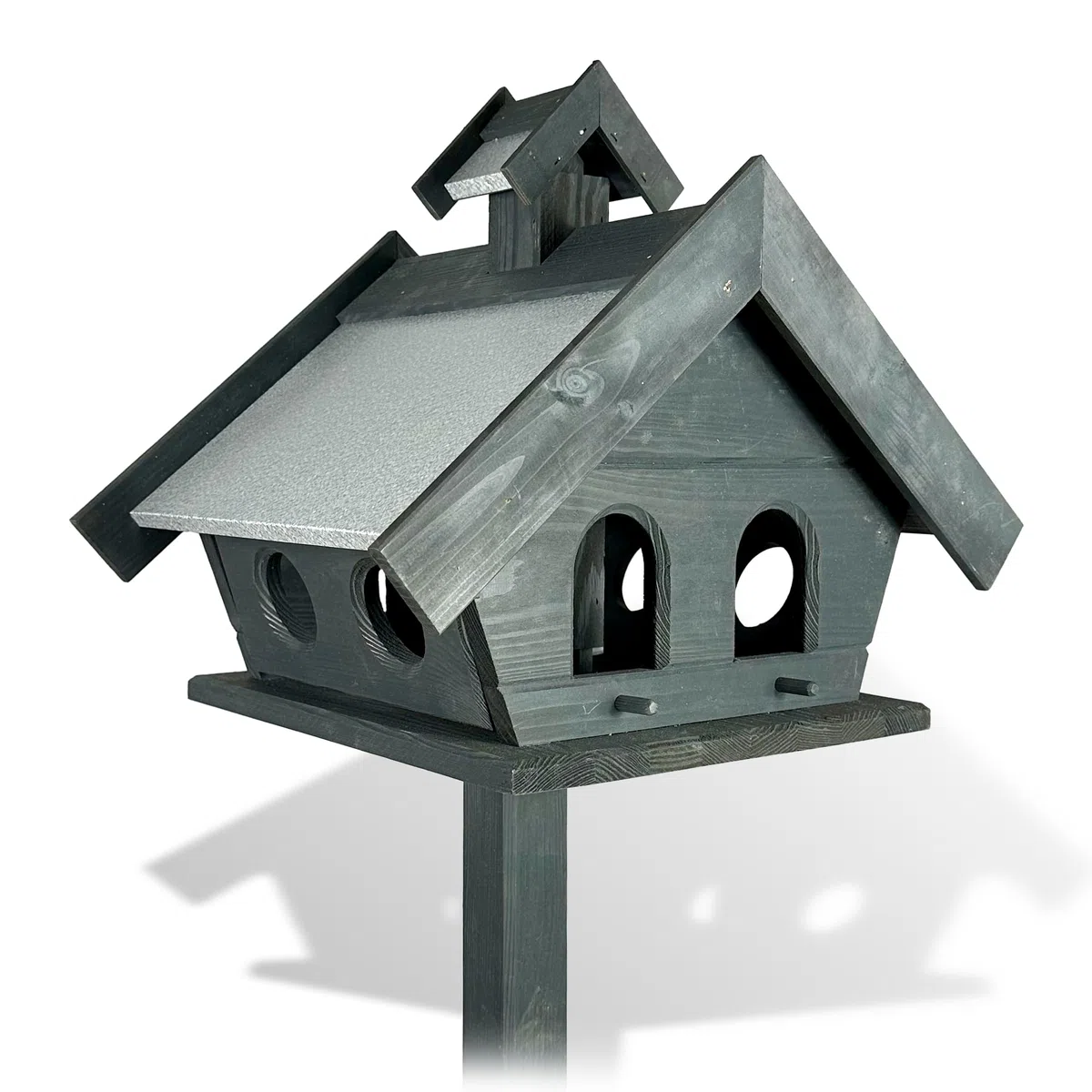GARTENETAGE Vogelhaus Holz mit Metalldach und 2in1 Ständer/Vogelhaus wetterfest und stabil/Vogelfutterhaus mit Ständer/Robustes Vogelhäuschen für Balkon und Garten