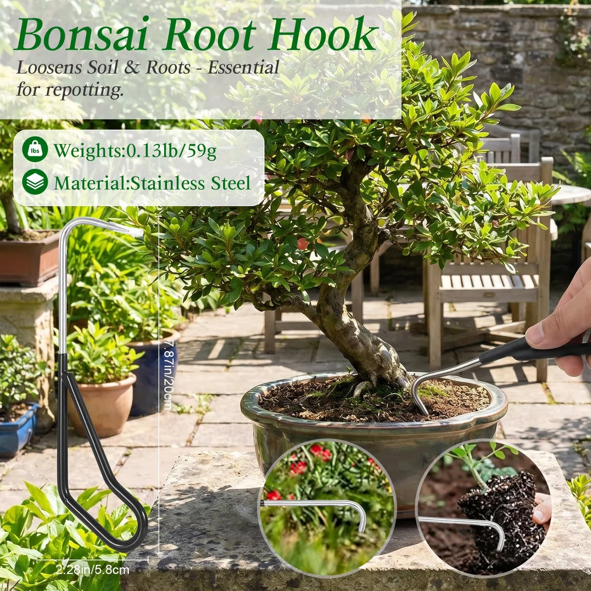 4-teiliges Bonsai-Werkzeugset, Bonsai-Baumwerkzeug, Knaufschneider, Konkavschneider, Pflanzenpflege- und Wurzelhaken, Gartenpflege-Set mit Aufbewahrungstasche
