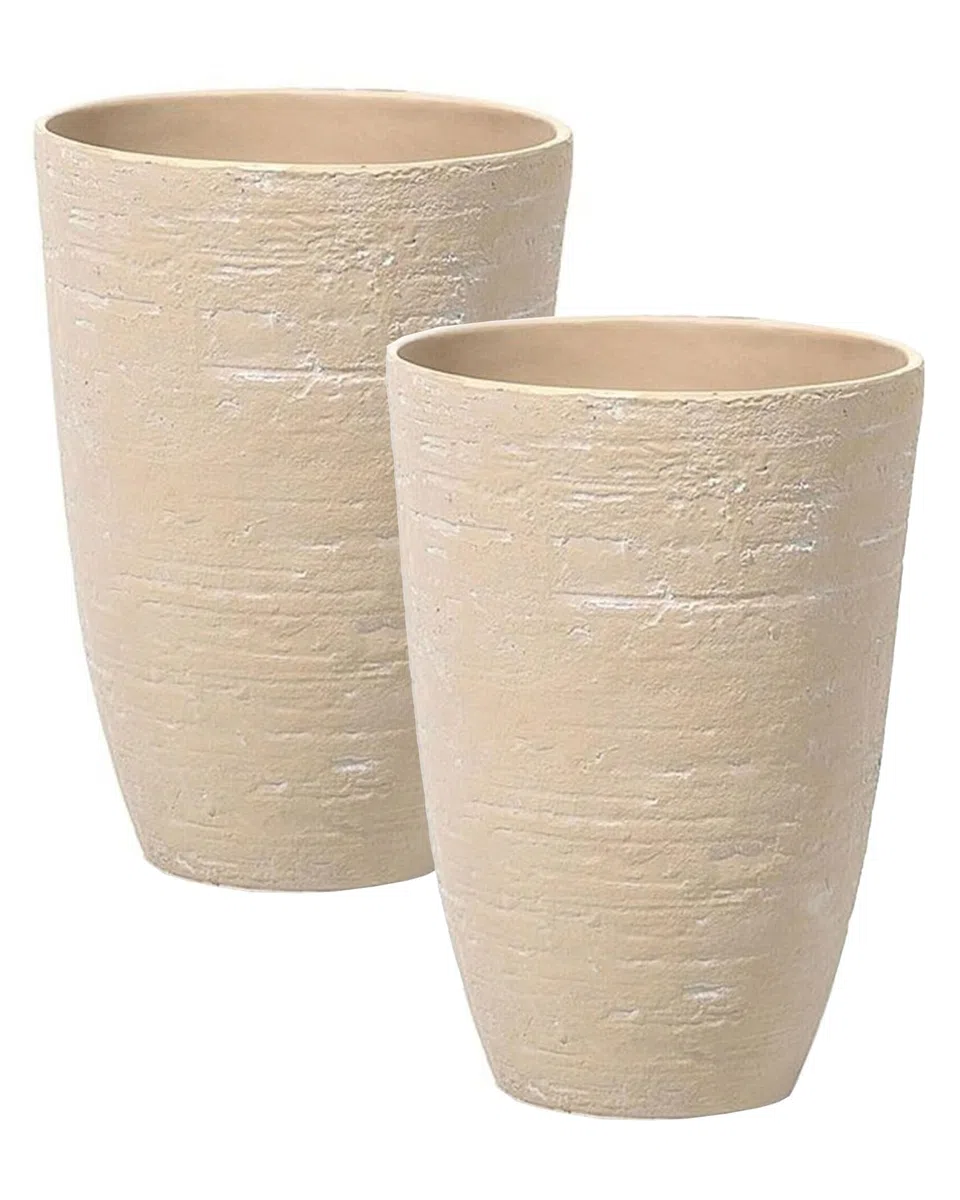 Blumentopf 2er Set Steingemisch/Glasfaser beige 35x35x50 cm rund Modern Camia
