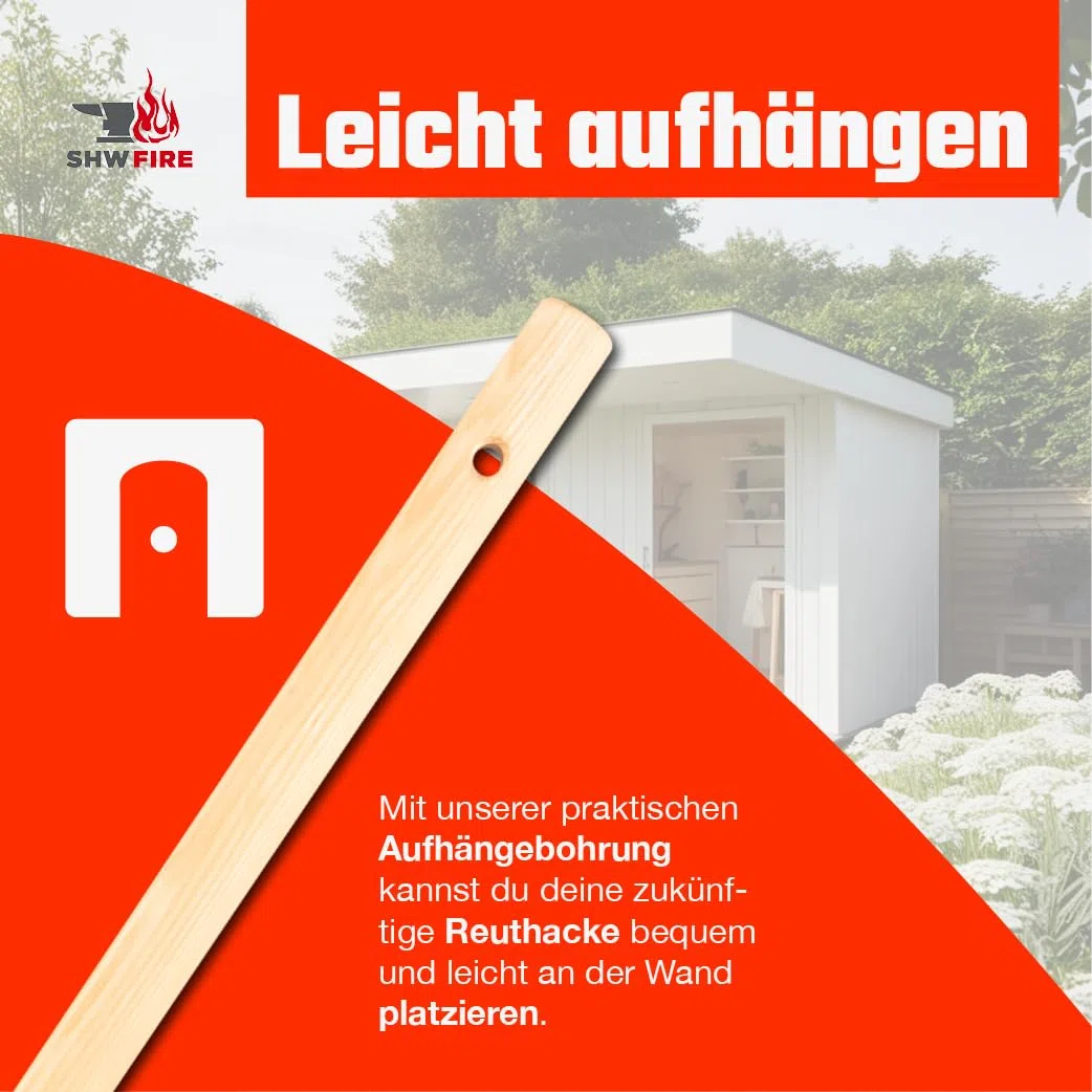 SHW-FIRE Harzer Kronenhacke – Gartenhacke mit 135 cm Holzstiel – Handgeschmiedet, robust & scharf – Ideal zum Wurzelentfernen & Bodenlockern – Made in Germany