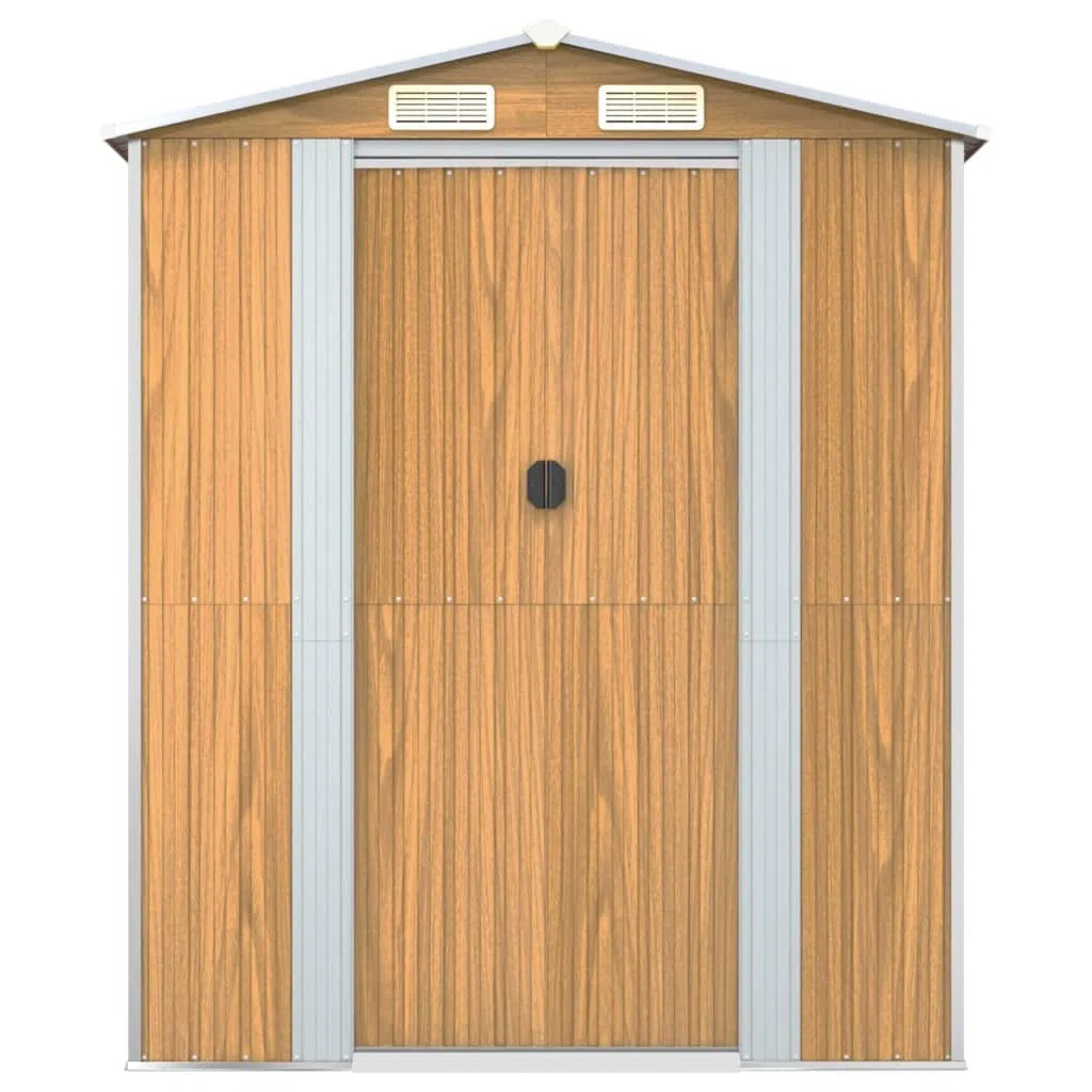 Gartenhaus hellbraun 192 x 108 x 223 cm aus verzinktem Stahl zur Aufbewahrung im Außenbereich mit Schiebetor und Lufteinlass
