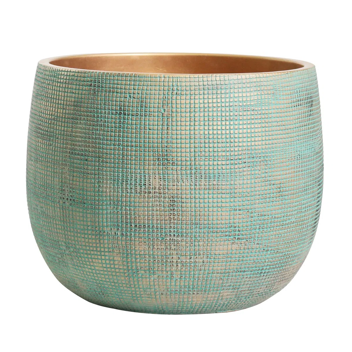 Olly & Rose Bali Pflanzgefäß aus Keramik, groß, 25 cm, für drinnen und draußen, Grün/Gold