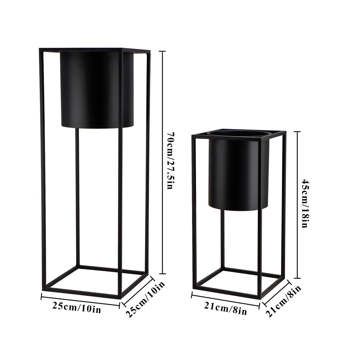 TRIROCKS 2er-Set Moderne Pflanzgefäße mit Ständer für Drinnen und Draußen 70/45 cm Hohe Blumentöpfe für Wohnzimmer Ecke Küche Büro Garten Balkon Terrassendekor (Schwarz)
