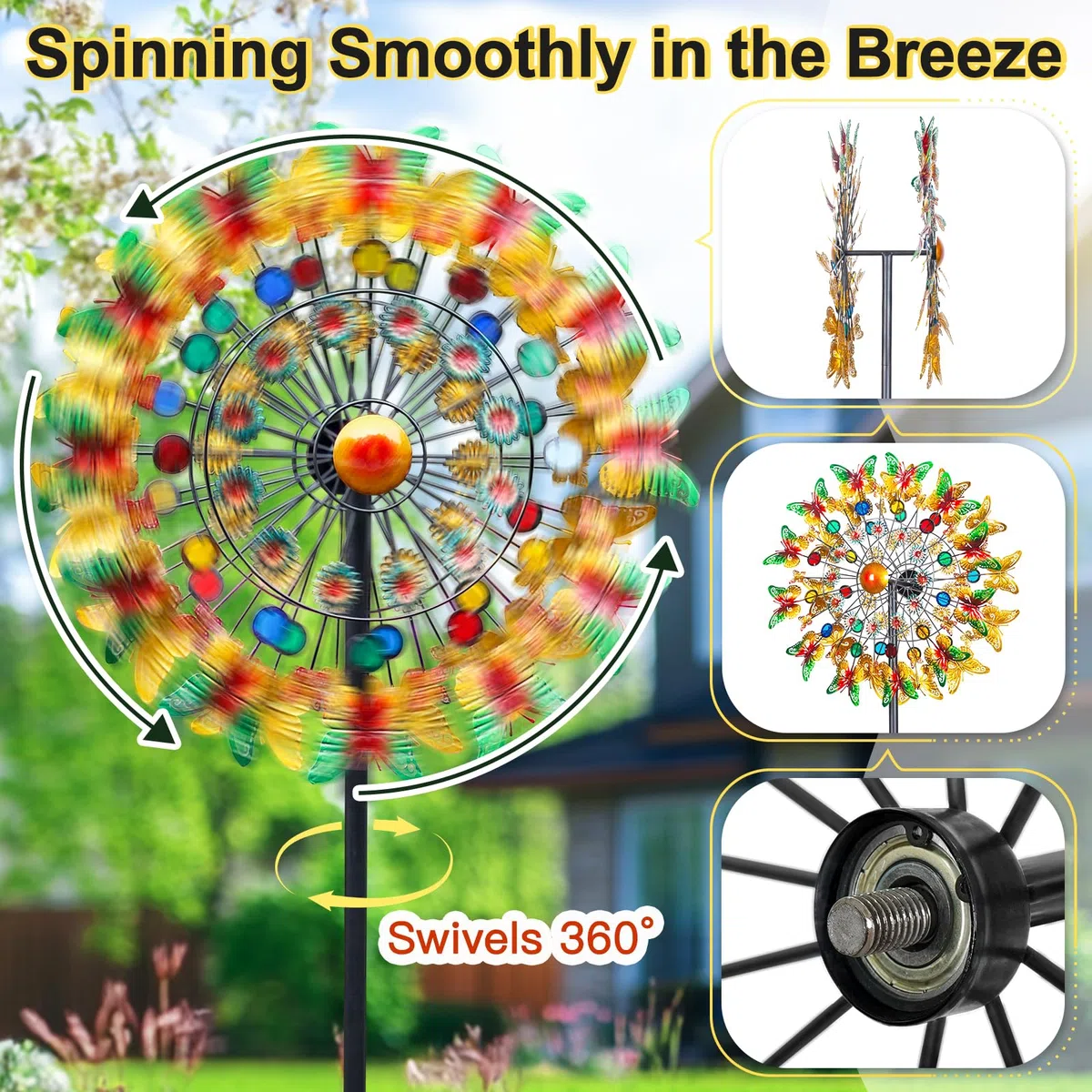 Lariander Schmetterlings-Metall-Windspiel – großes Metall-Windspiel für den Außenbereich, für Hof, Garten, kinetische mehrfarbige Hof-Windskulpturen, Spinner für Rasen, Terrasse, Outdoor