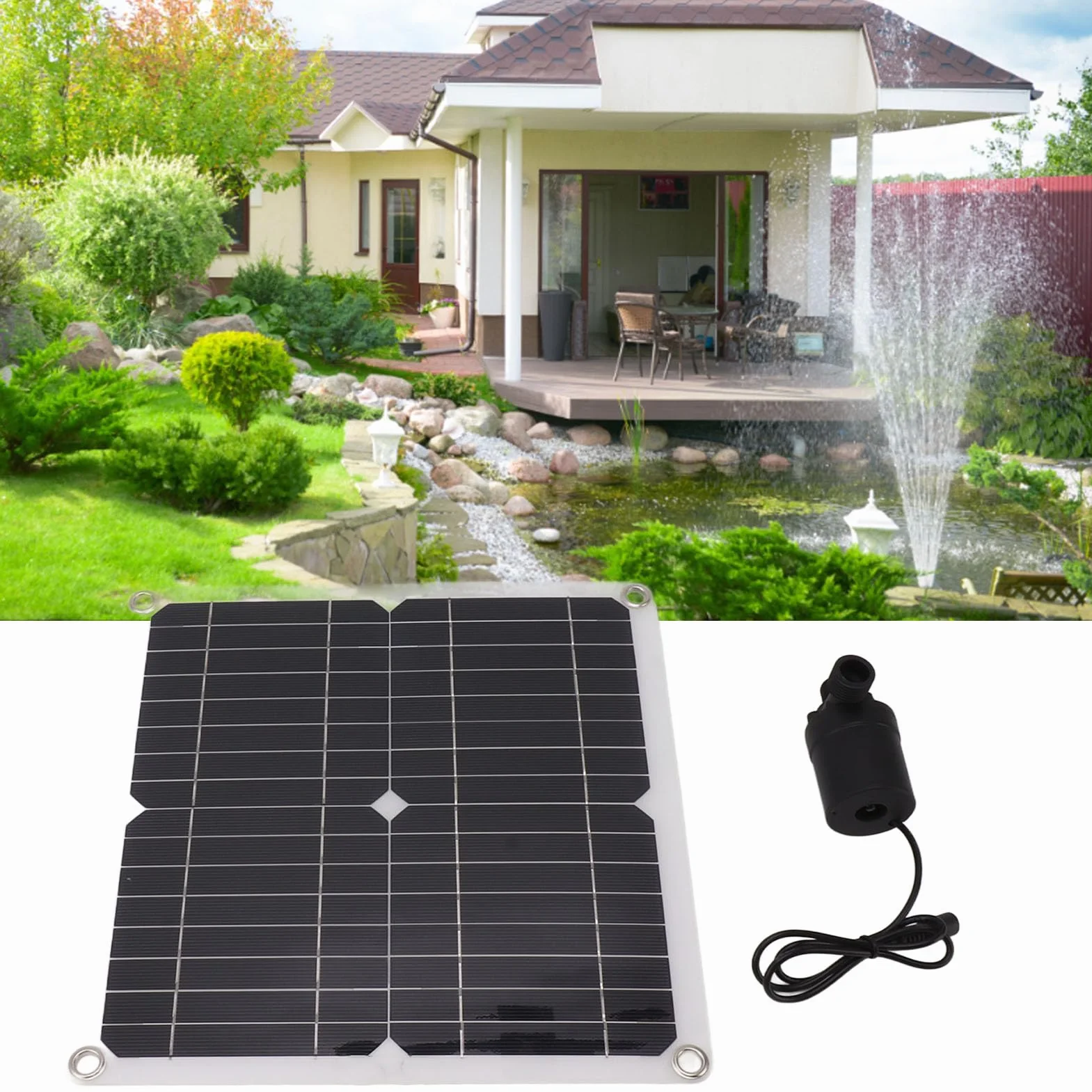 Solar-Wasserpumpen-Set mit Zeitsteuerung, Solarbetriebene Wasserpumpe, Tauchpumpe, 50 W Solarpanel für Gartendekoration, Pool, Vogelbad