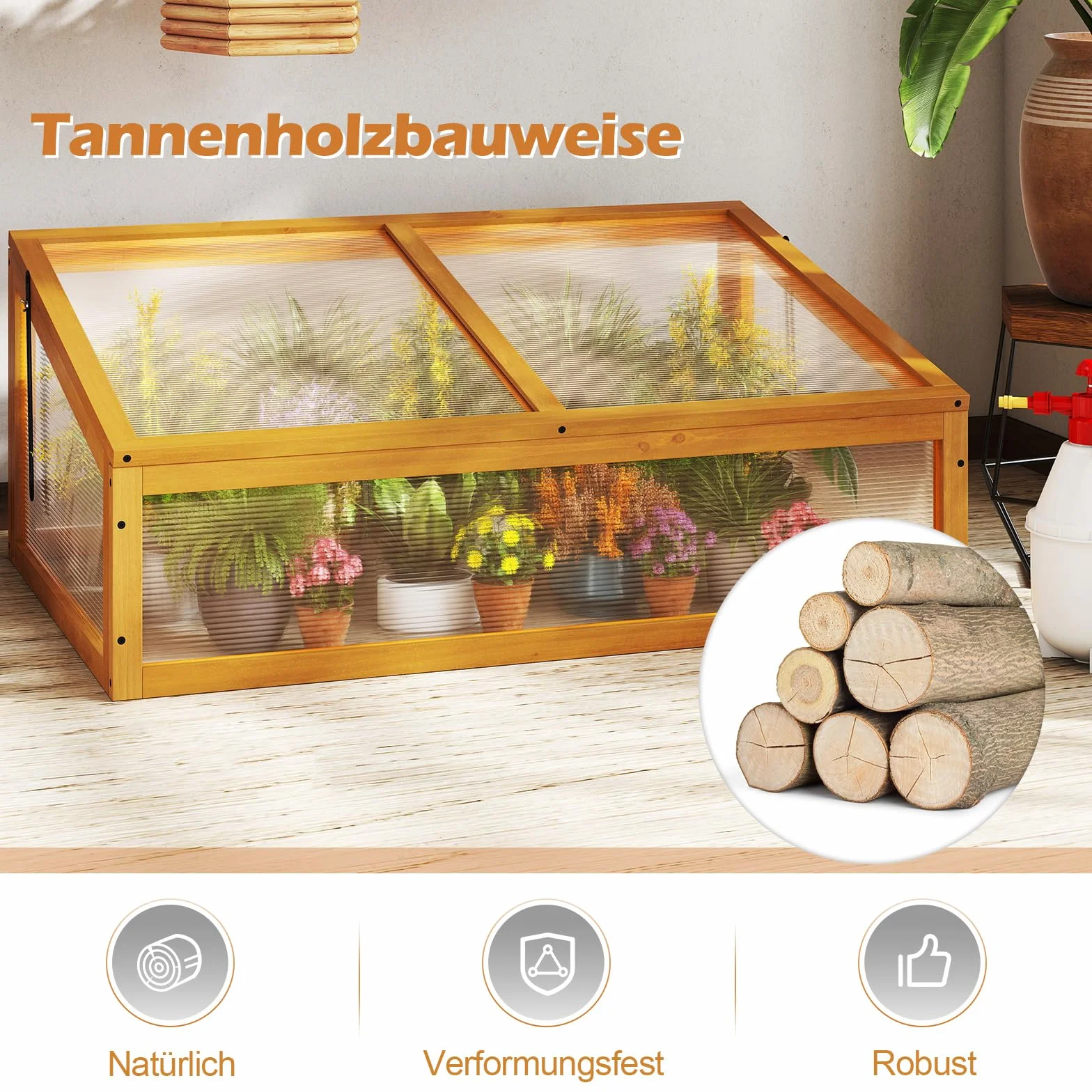 COSTWAY Frühbeet Gewächshaus, mini Treibhaus, Frühbeetaufsatz, Hochbeet Abdeckung, Frühbeetkasten Aufsatz für Garten, Terrasse & Balkon, 94 x 63 x 40 cm (Orange)