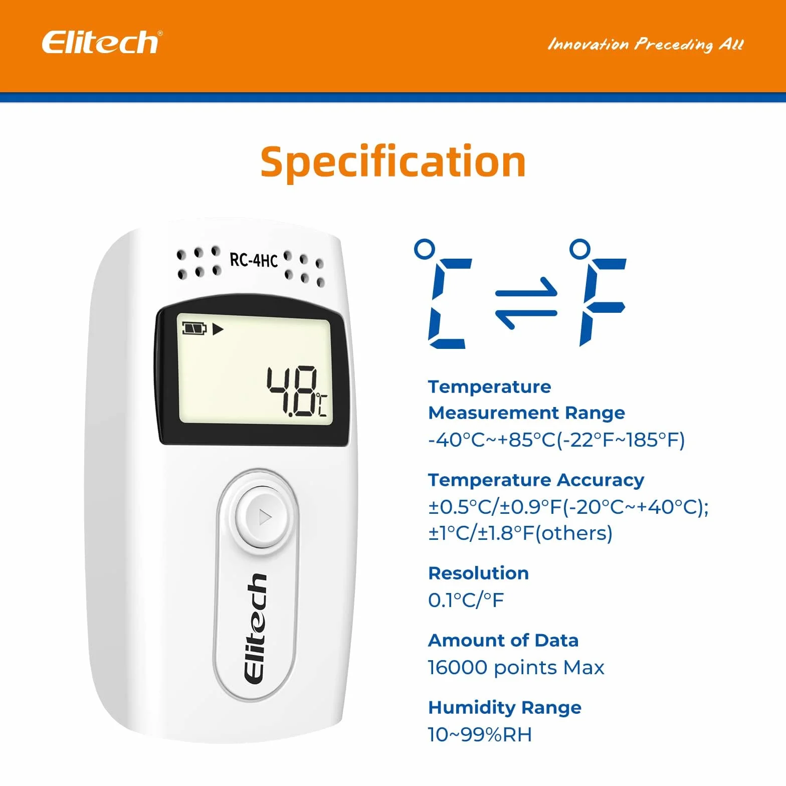 Elitech USB Thermometer Hygrometer Thermo-Hygrometer Feuchtigkeits-Meter Feuchtigkeit Monitor Innen/Außen Temperatur Messgerät Thermostat Sensor Sonde(10Packungen)