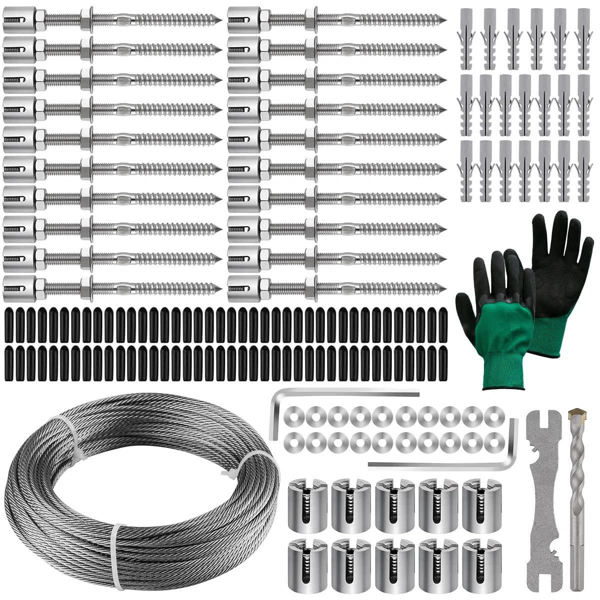 Rankhilfe aus Edelstahl für Kletterpflanzen, für Garten/Mauer/Beton/Zaun | 30M Spalier auf Plantagenstandard, mit 3 mm Durchmesser, Set Drahtseile System Kit für Pflanzen mit Wall Mount Brackets
