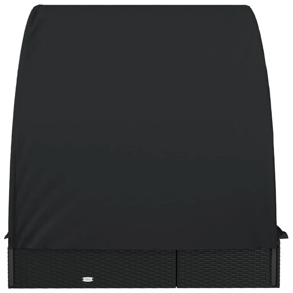 Sonnenliege für 2 Personen mit rundem Dach Schwarz 211x112x140 cm aus PE-Rattan pulverbeschichtetem Stahl verstellbar mit Polstern für Terrasse Balkon Pool Camping Relaxen