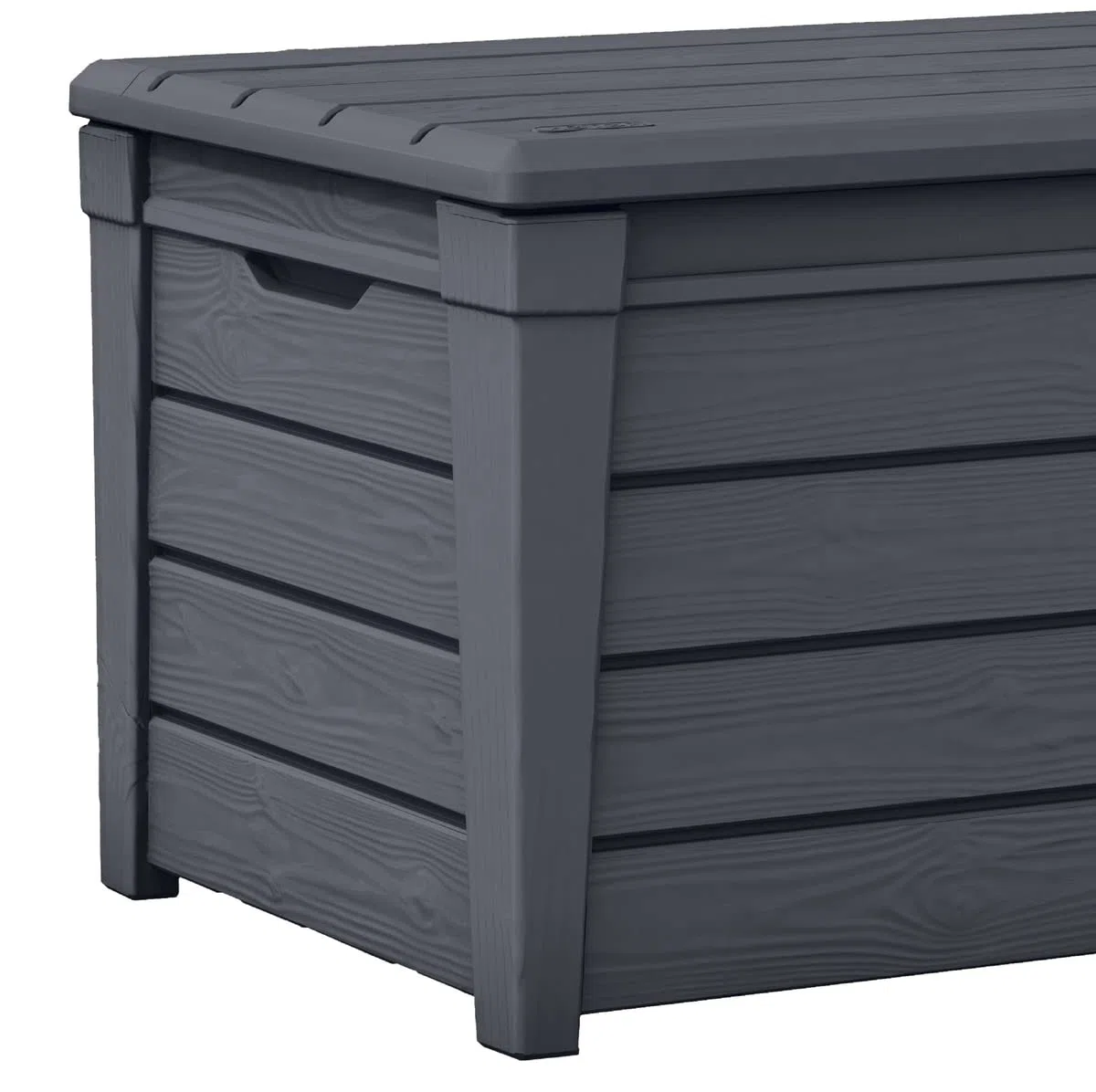 Keter Brightwood Gartenbox 455L - Aufbewahrungsbox mit Sitzfunktion für 2 Personen - Wetterbeständige Terrassenbox in Holzoptik Grau