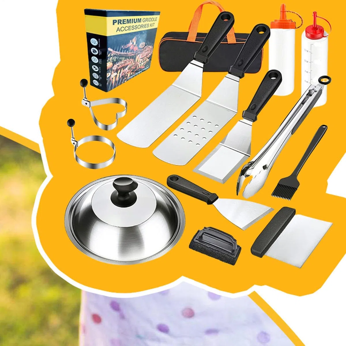Grill-Set - Grillzubehör-Set Aus Hochwertigem Edelstahl - Tragbares | Küchenzubehör Für Fleisch Und Shrimps – Für Garten Camping Terrasse Und Picknick