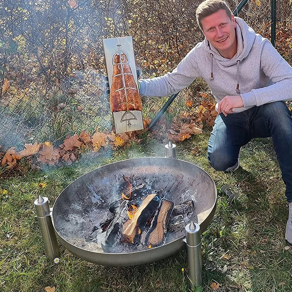 Flammlachsregal | Edelstahl-Zedernholzplatte für Grill, 180 Grad wendbare Fischplanken, Grillen, Kochgeschirr für Hinterhof, Küche, Kochen, Grillen, Camping, Outdoor-Party