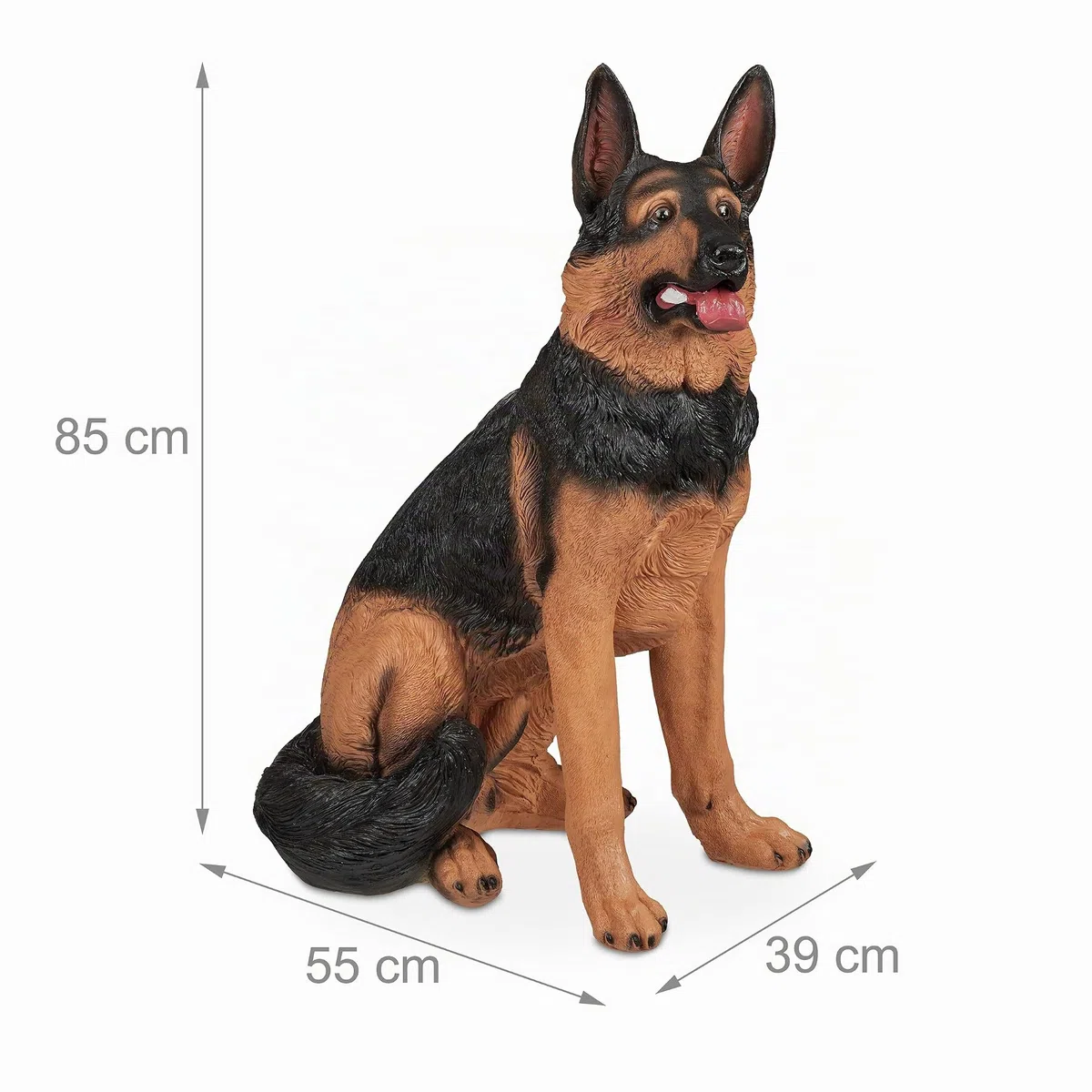 Relaxdays Schäferhund Figur, lebensgroß, wetterfest, Dekofigur Hund, Garten Deko, HBT: 85 x 39 x 55 cm, Polyresin, braun