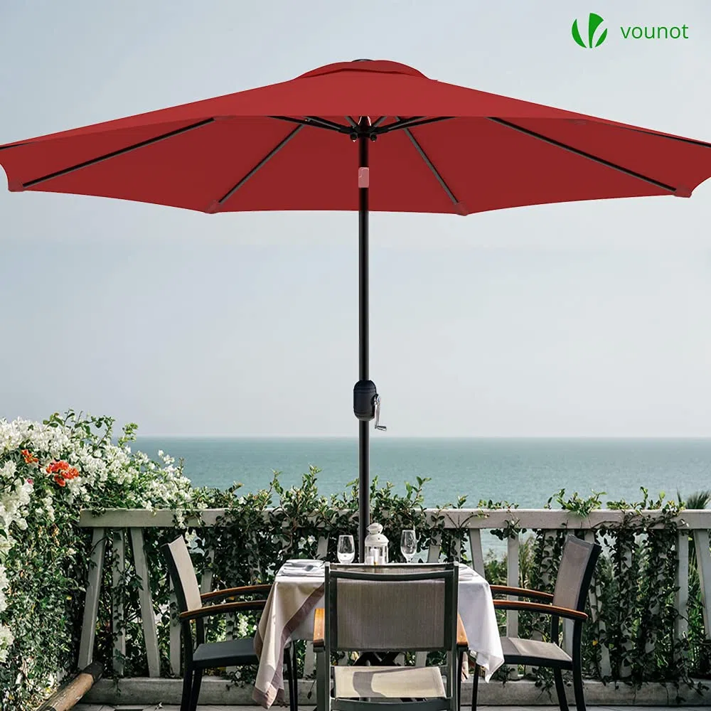 VOUNOT Sonnenschirm 270 cm mit Kurbelvorrichtung, Knickbar, Sonnenschutz UV-Schutz, Balkonschirm Gartenschirm Marktschirm mit Schutzhülle, Rot