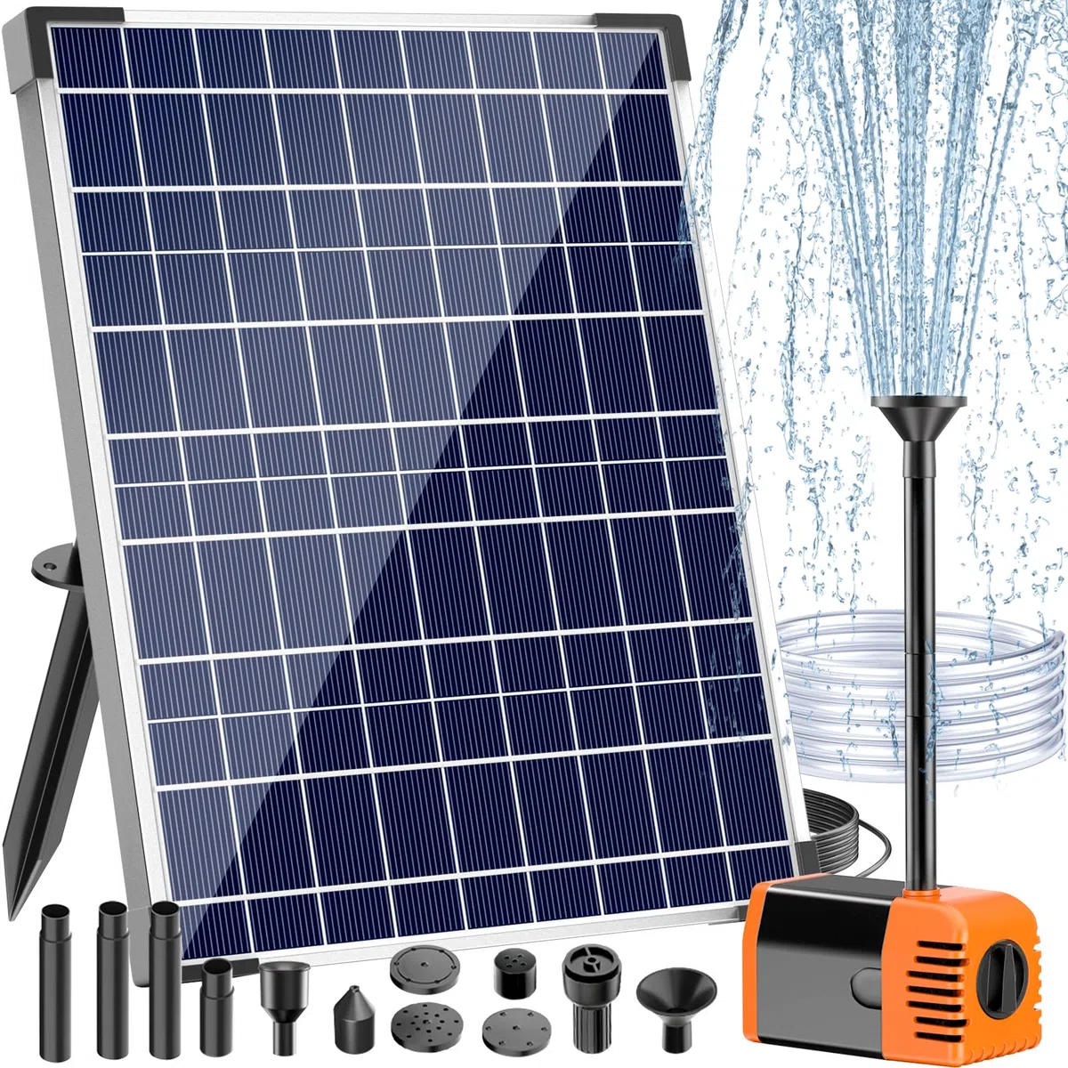 Antfraer 25W Solar Teichpumpe, Solar Wasserbrunnenpumpe mit 410GPH Einstellbarer Durchfluss, Solar Wasserpumpe mit 7 Düsen, 2.0 m Schlauch, Trockenlaufschutz für Garten, Teich, Wasserfall, Brunnen