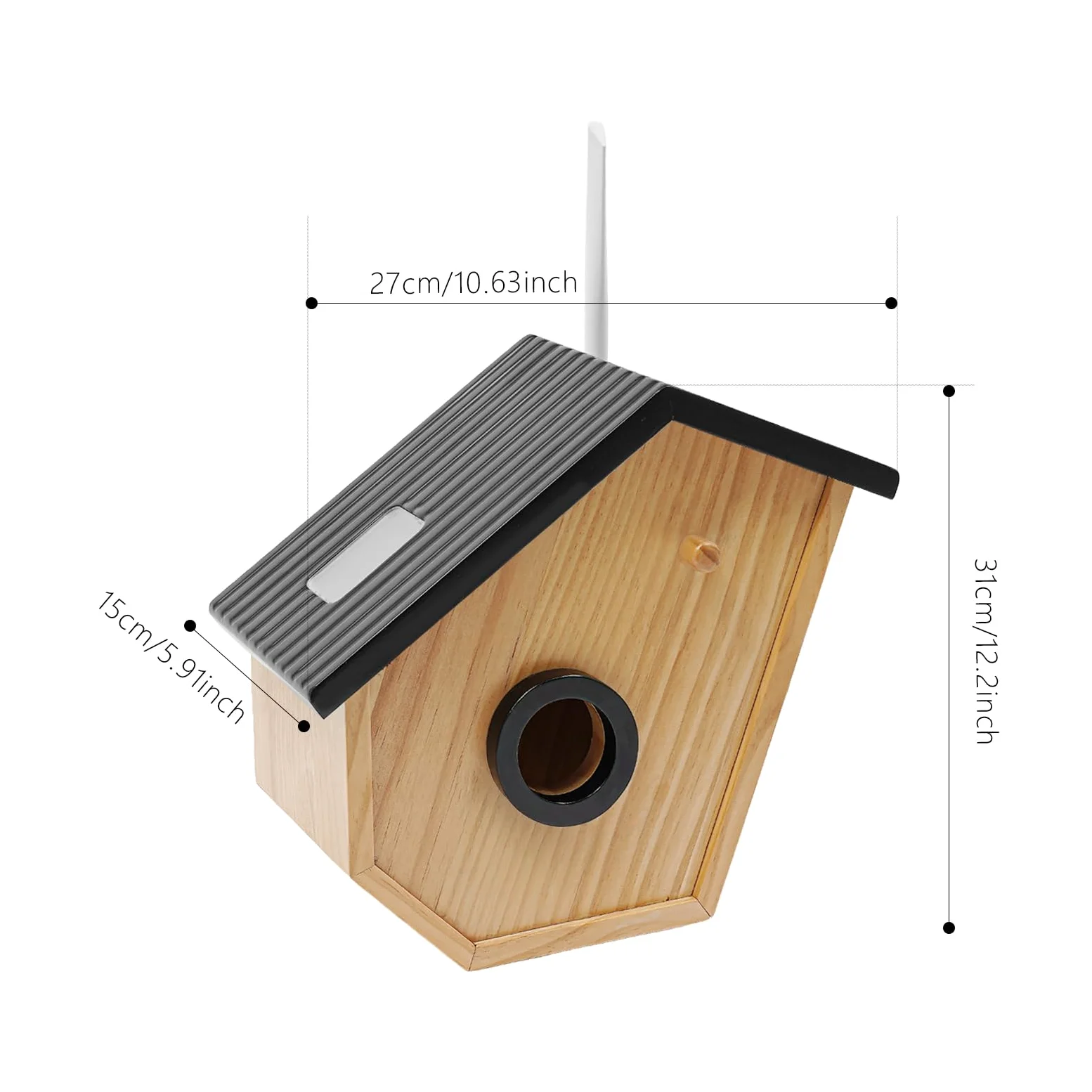 Kiefernholz Vogelhaus mit Kamera,Solarbetrieb,Bird Feeder Camera,KI-Vogelerkennung,Nachtsicht (Farbe/Infrarot),HD-Überwachung,für Volieren,Bauernhöfe,Gärten, Balkone