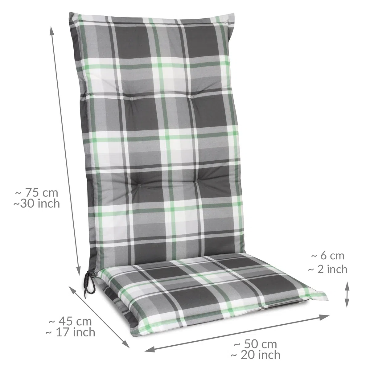 Beautissu 6er Set Hochlehner Auflagen für Gartenstühle rutschfest Mintgrün | 120x50cm Kariert 6cm Dicke Polsterauflage bequem Stuhlkissen Sitzauflage Polster UV-Lichtecht Gartenstuhlauflagen Sunny MK