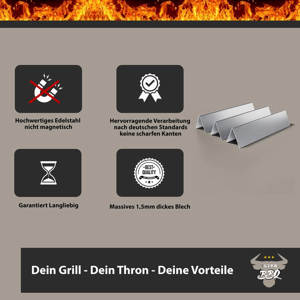 Elite BBQ 1,5mm Massive Brennerabdeckung Aromaschienen für Weber Spirit 210 220 ab 2013, Flavorizer Bars Weber Spirit Gasgrill Spirit 210 Ersatzteile 7365 Hitzereflektor Spirit I & II E210 E220 S210