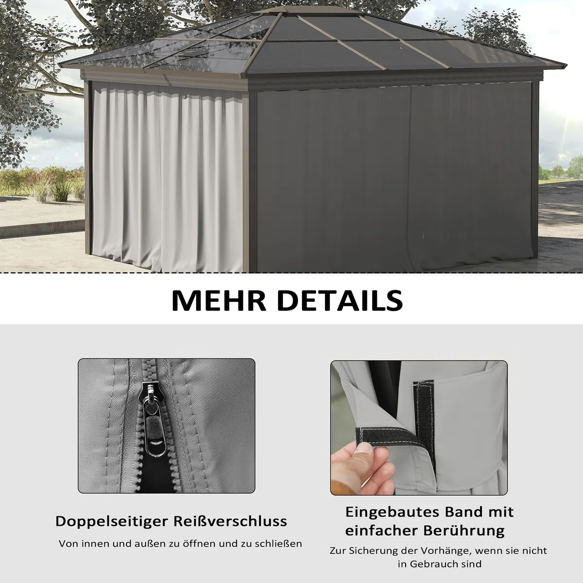 Outsunny Seitenwand 4er Set für 3x3m Pavillon Seitenteile mit Haken 302 x 205 cm Wasserdicht stabil Winterfest Seitenteil Seitenwände für Partyzelt Gartenpavillon Hellgrau