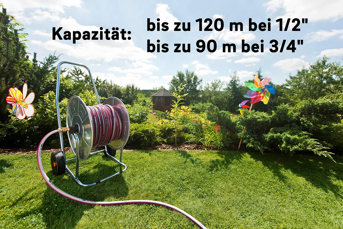 REHAU Schlauchwagen aus Metall, Schlauchtrommel 50m bis 120m Schlauch, robust, langlebig, praktisch…, 56 x 50 x 51 cm