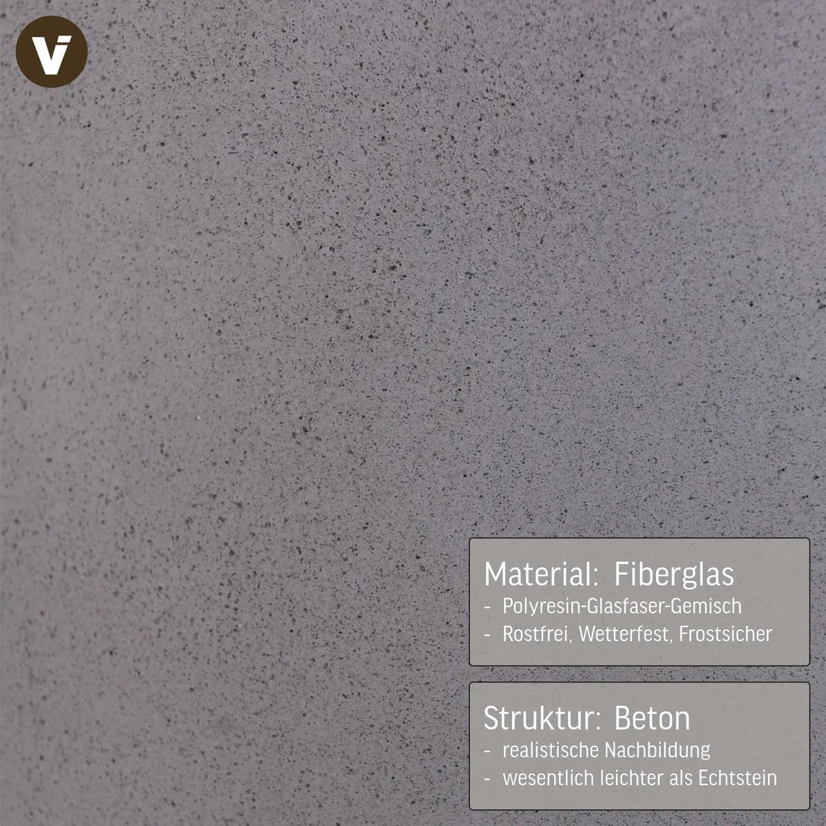 VIVANNO Pflanzkübel Blumentopf in Beton-Optik Fiberglas, 40x38 cm, Wetterfest und Frostsicher, Für Innen- und Außenbereiche