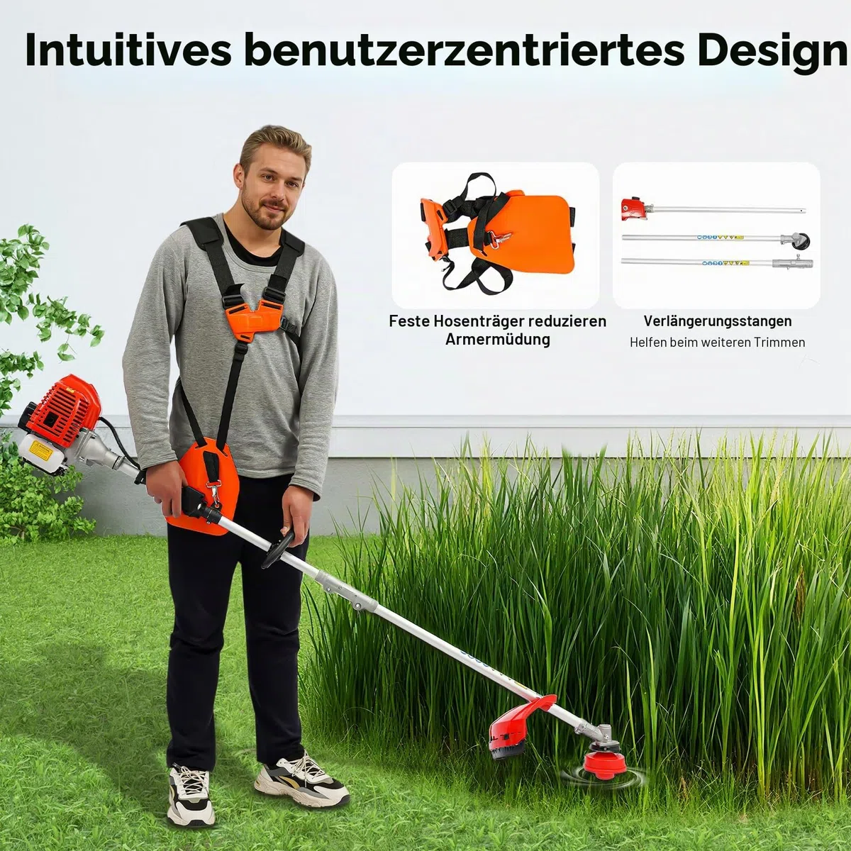 52cc Benzin-Heckenschere und Gartensäge mit Langer Reichweite, 4IN1 Motorsense Hochentaster Heckenschere Kettensäge zum Schneiden und Sägen von Rasenkanten, Rasen