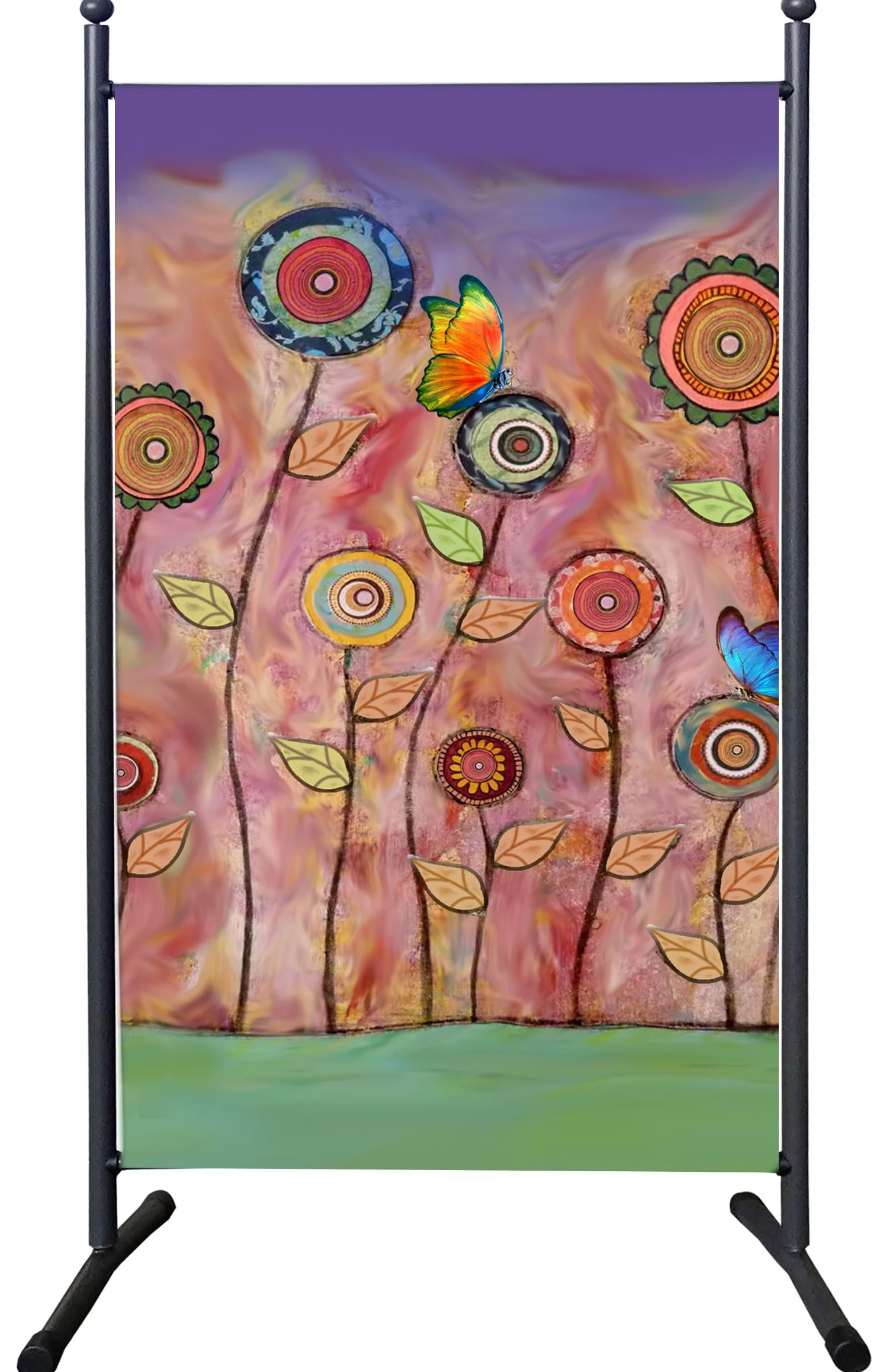 QUICK STAR Paravent Outdoor Wetterfest 180 x 78 cm Retro Flowers | Raumteiler Stellwand Innen | Garten & Balkon Sichtschutz Blickdicht
