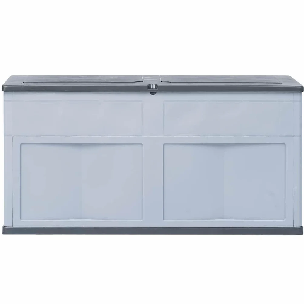 Générique Aufbewahrungsbox für den Garten, 320 Liter, grau schwarz, robuste Kunststoffbox für Kissen, Decken und Werkzeug, Innen- und Außenbereich, zeitloses Holzdesign