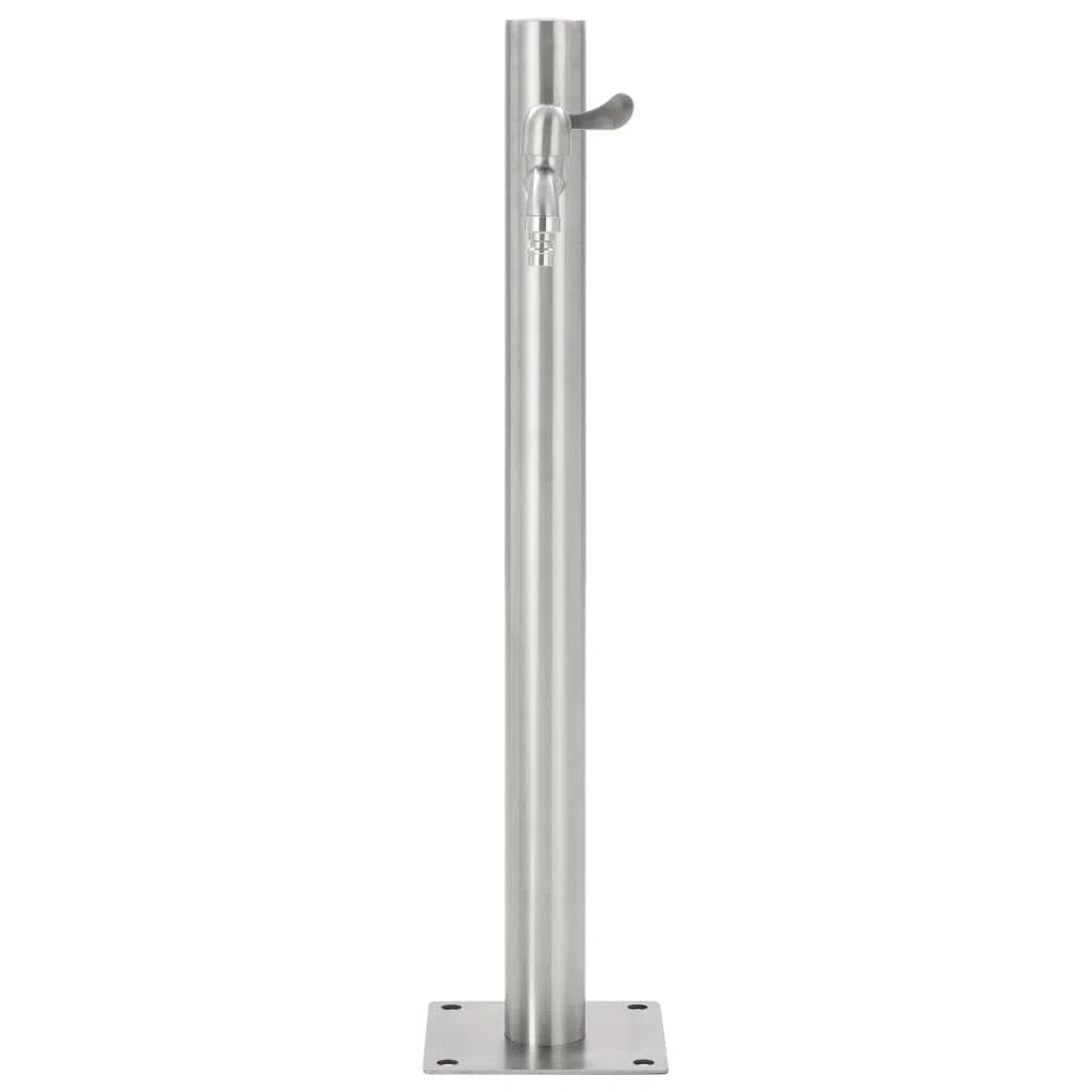 Garten-Wassersäule Edelstahl rund 65 cm mit Wasserhahn, Anschluss für Gartenschlauch und Bewässerungssystem, inklusive Teflonrollen, ideal für Terrasse, Balkon und Beet