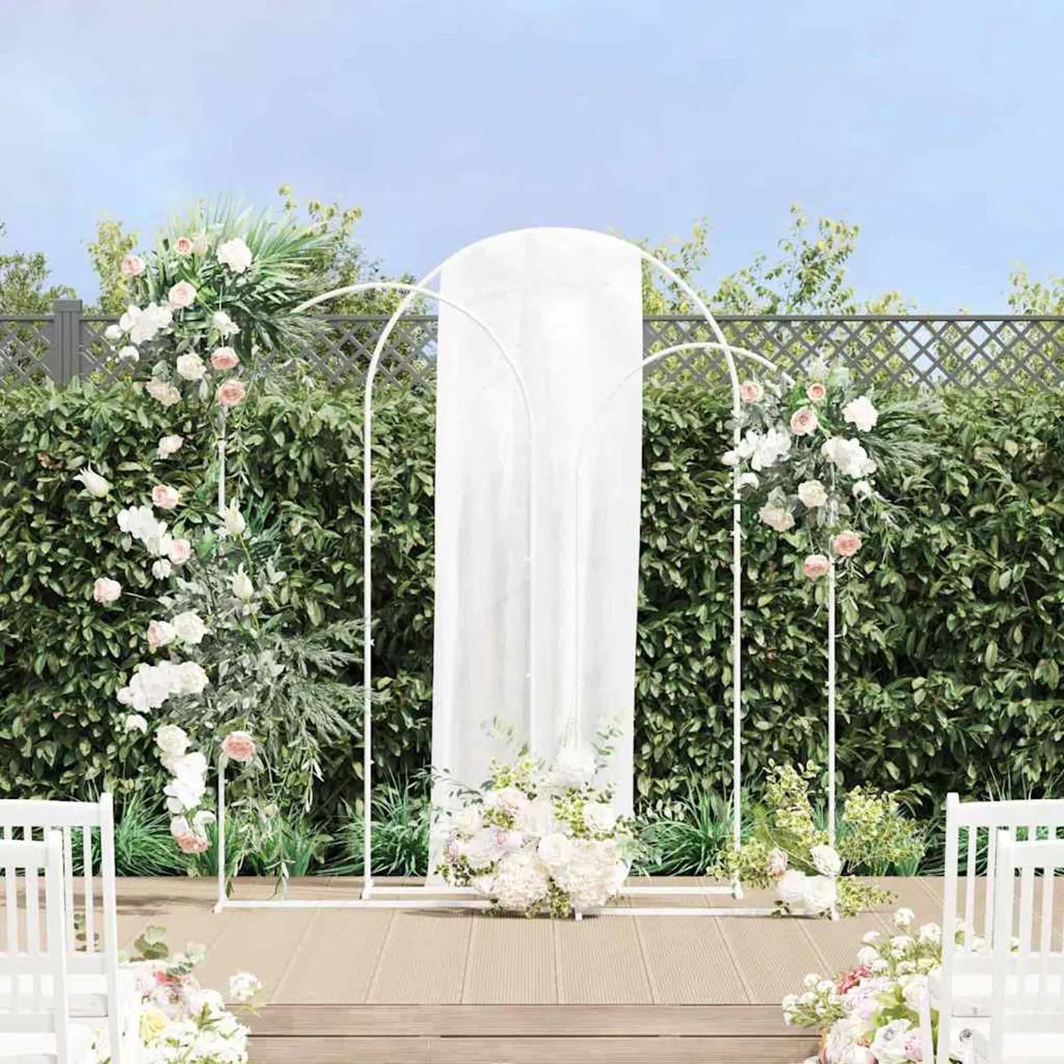Gecheer Hochzeitsbogen 3 pcs Weiß Stahl, Großer Ballonbogen DIY Party-Bogen für Garten Zeremonie Verlobung Jubiläum42023037